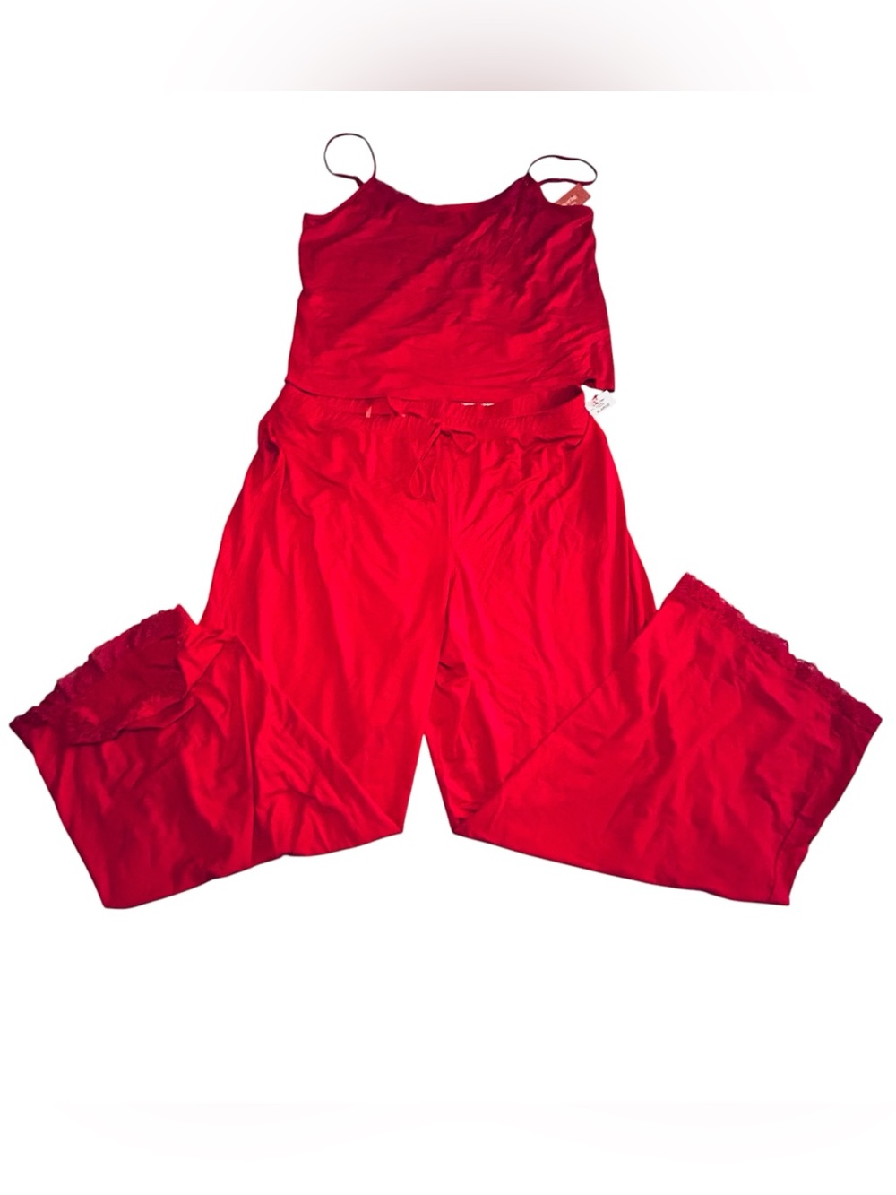 Red Satin Pajama Set - Tank & Wide-Leg Pants